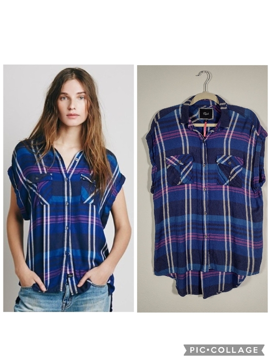 Rails Tops - Rails x Free People Plaid Flannel Sleeveless Button Down Britt Top Blue Purple